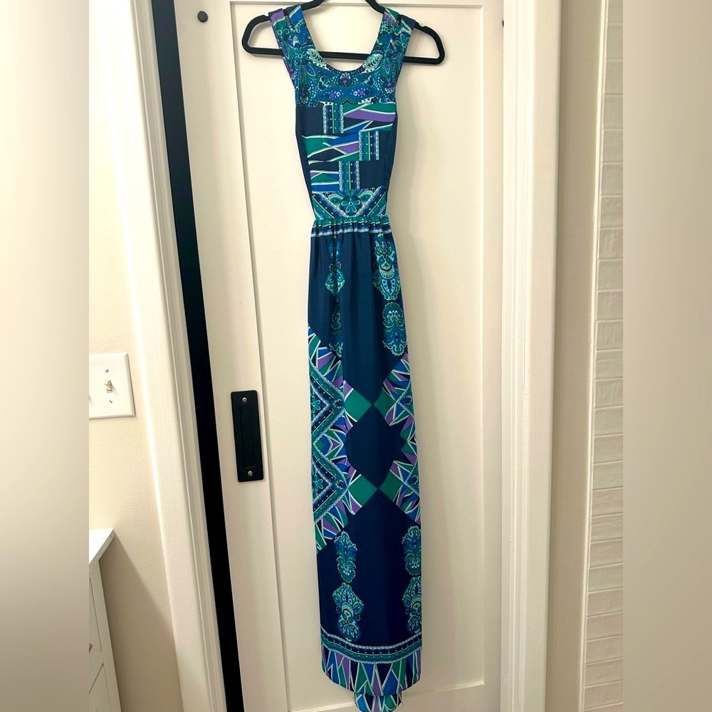 Elegant Blue and Green Maxi Dress